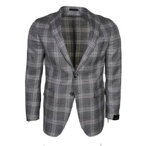 NEW SCABAL men's kenton unlined wool, silk, & linen soft coat in grey plaid
